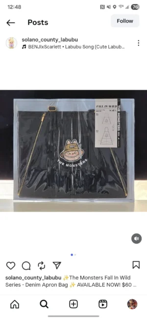 Labubu Fall In Wild Denim Apron Bag