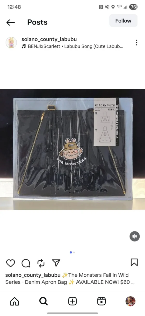 Labubu Fall In Wild Denim Apron Bag